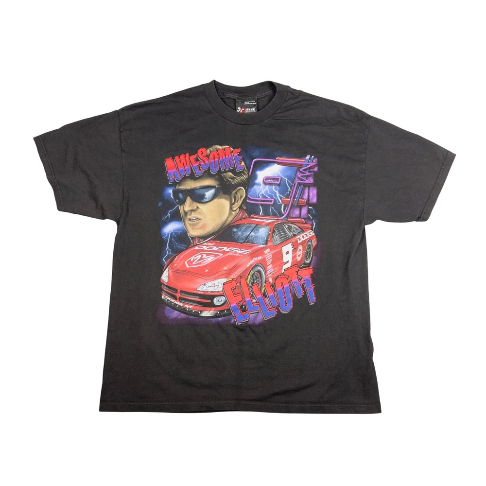 Vtg Bill Elliott NASCAR T Shirt Men's L Black #9 Dodge Evernham Racing Y2K